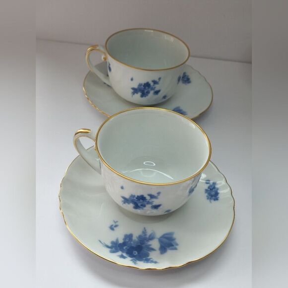 Set of 11 peices Okura by Noritake blue flower teacups/saucers/pedestal set - Picture 5 of 16